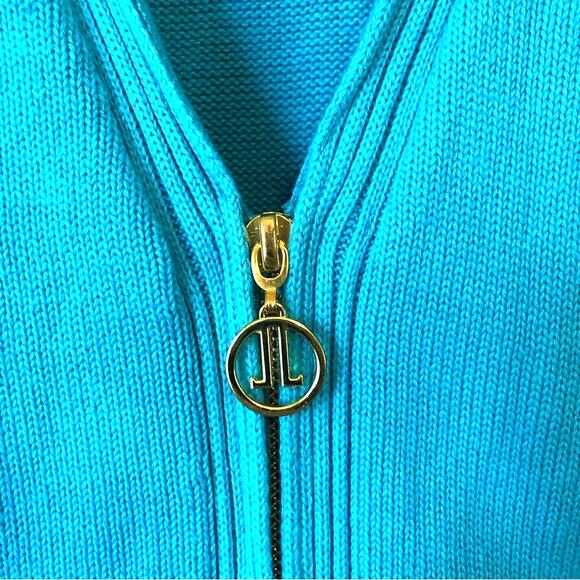 Liz Lange Cardigan Sweater Women’s Size Medium Turquoise Zip Up Coastal Cotton - Picture 2 of 9